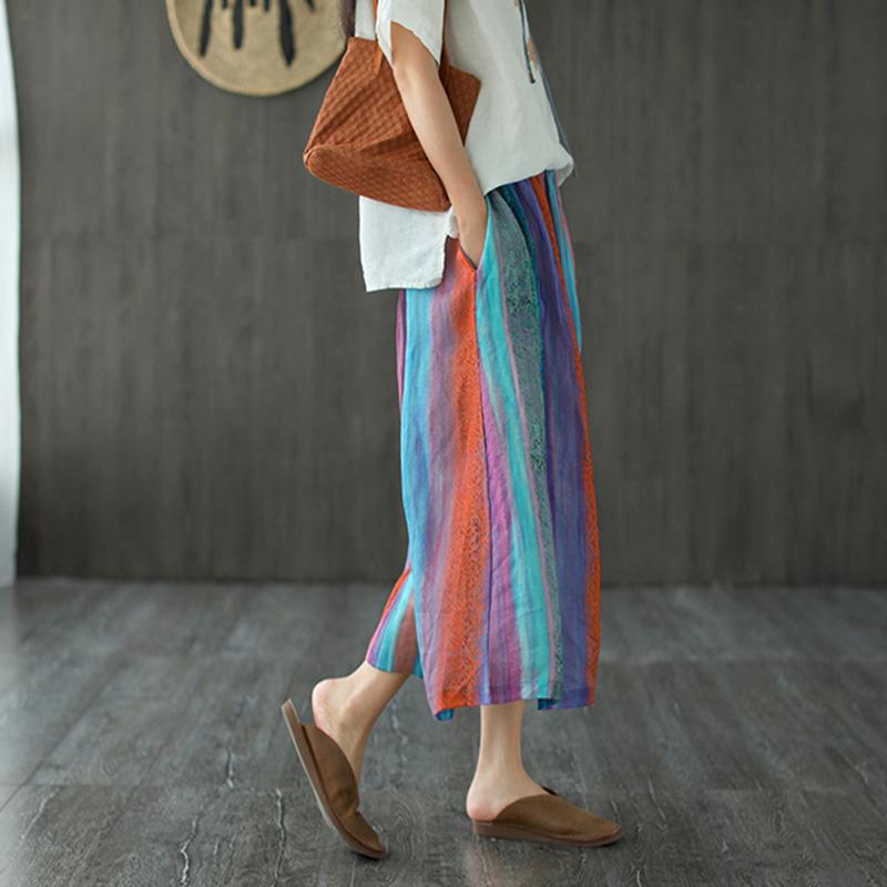 Summer Retro Stripe Printed A-line Skirt