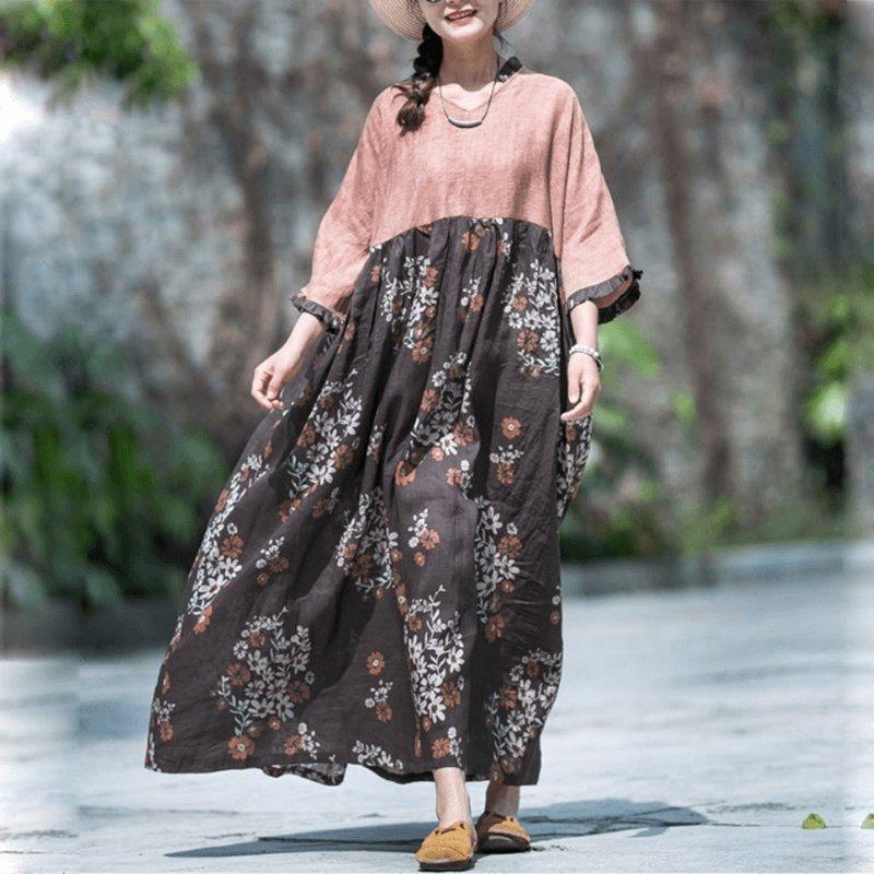 Summer Robe Ramie Print Dress Loose