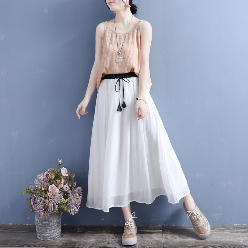 Summer Tencel Linen Loose A-Line Skirt