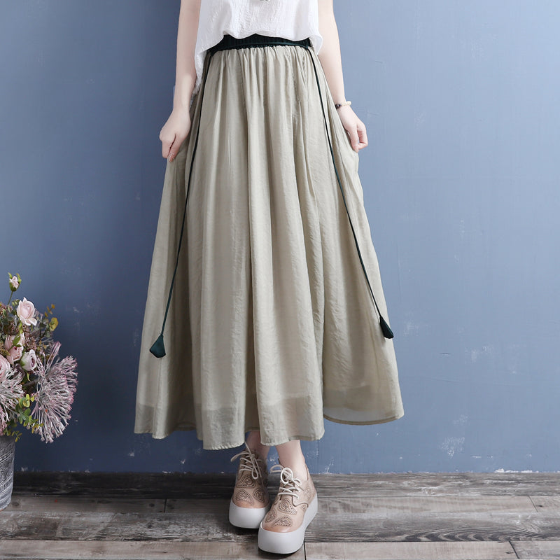 Summer Tencel Linen Loose A-Line Skirt