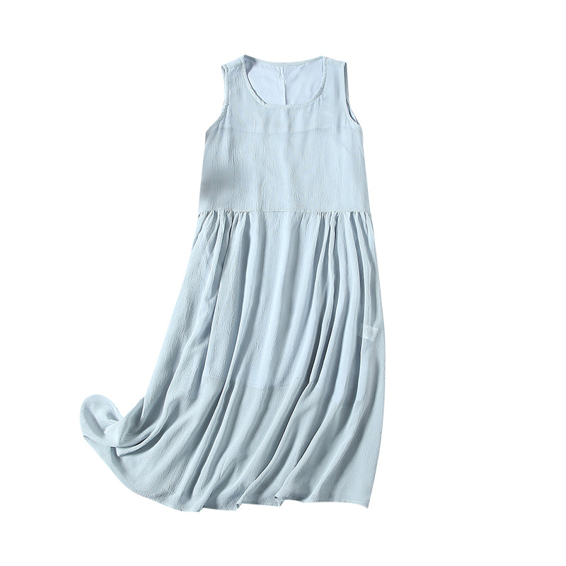 Summer Thin Silk Linen Sleeveless Dress