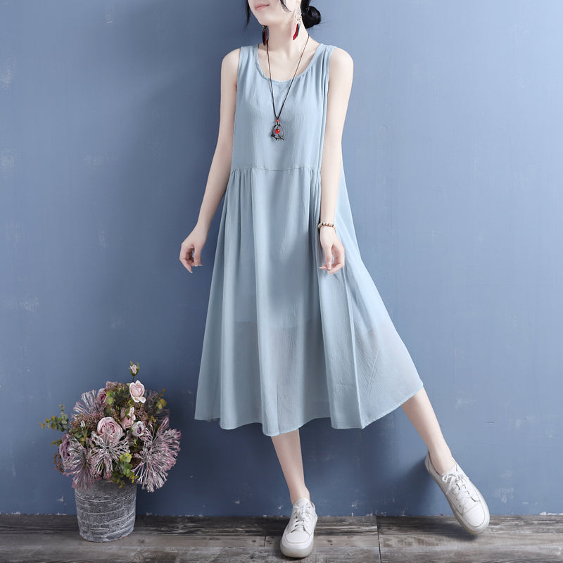 Summer Thin Silk Linen Sleeveless Dress