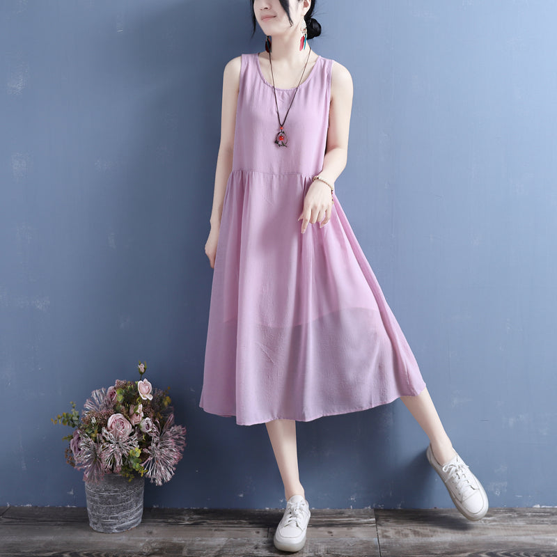 Summer Thin Silk Linen Sleeveless Dress