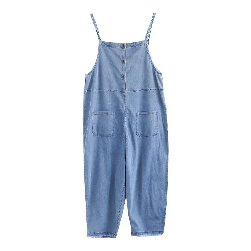 Summer Women Patchwork Tencel Denim Jumpsuit