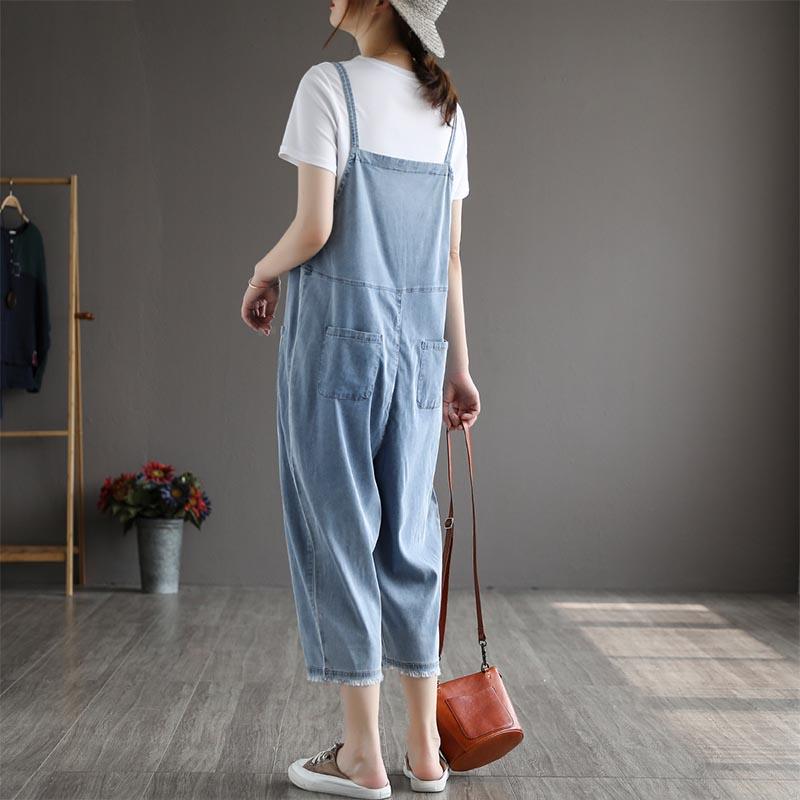 Summer Women Patchwork Tencel Denim Jumpsuit