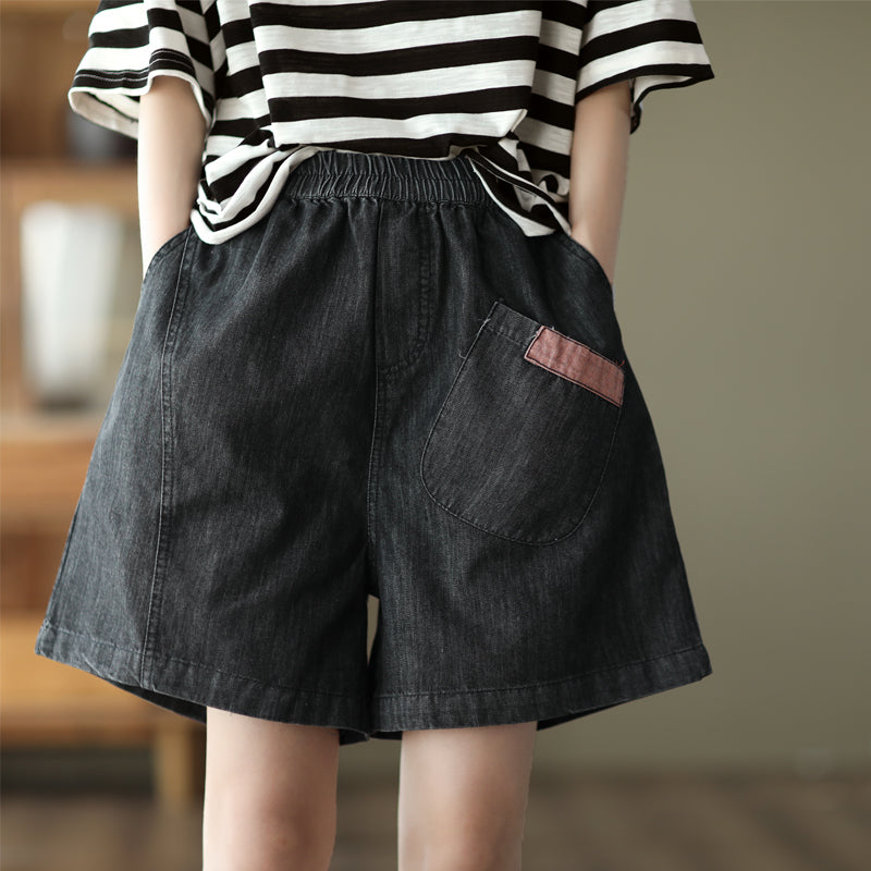 Summer Women Retro Loose Cotton Denim Shorts