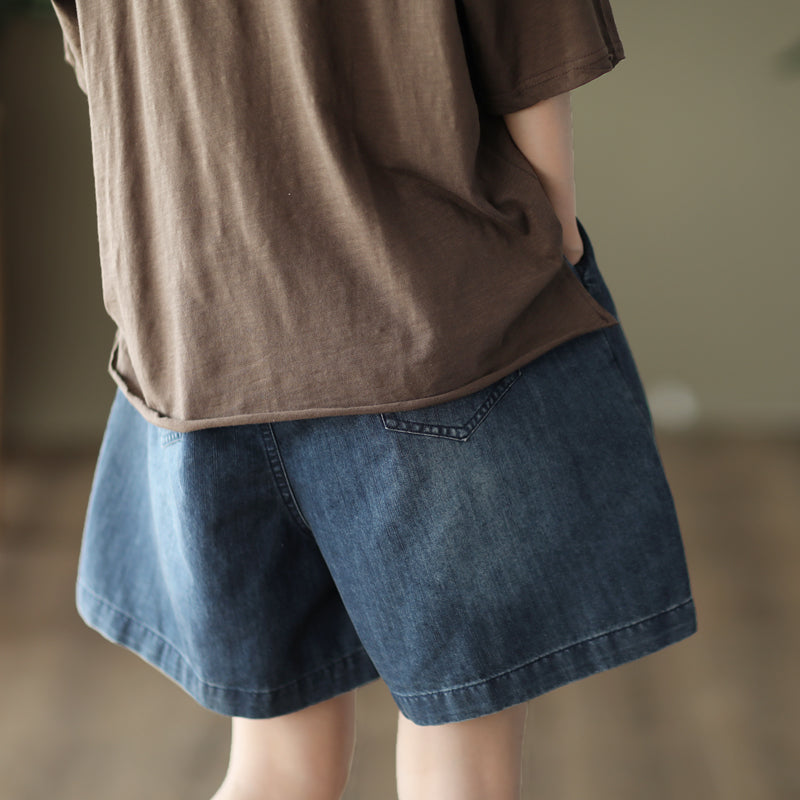 Summer Women Retro Loose Cotton Denim Shorts