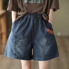 Summer Women Retro Loose Cotton Denim Shorts