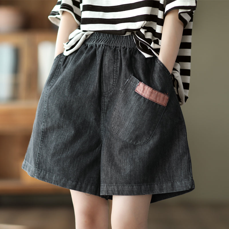 Summer Women Retro Loose Cotton Denim Shorts