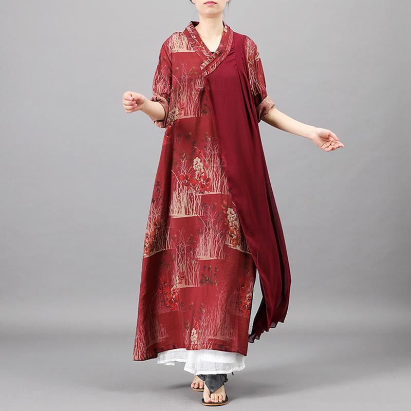 Surplice Casual V-Neck Printed Loose Comfortable Maxi Long Sleeve Dress