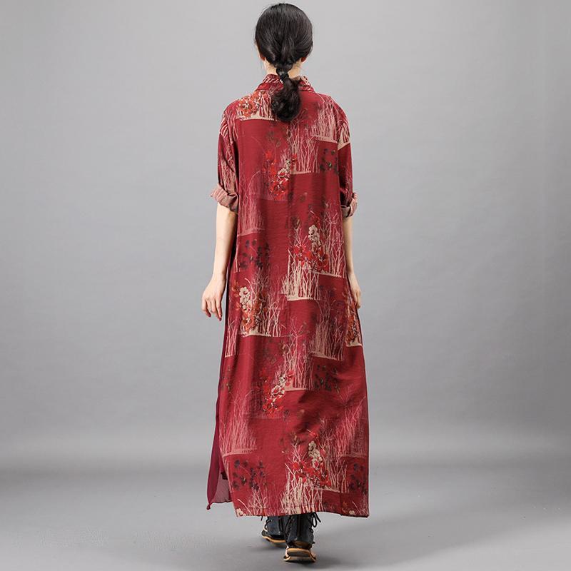 Surplice Casual V-Neck Printed Loose Comfortable Maxi Long Sleeve Dress