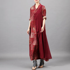 Surplice Casual V-Neck Printed Loose Comfortable Maxi Long Sleeve Dress