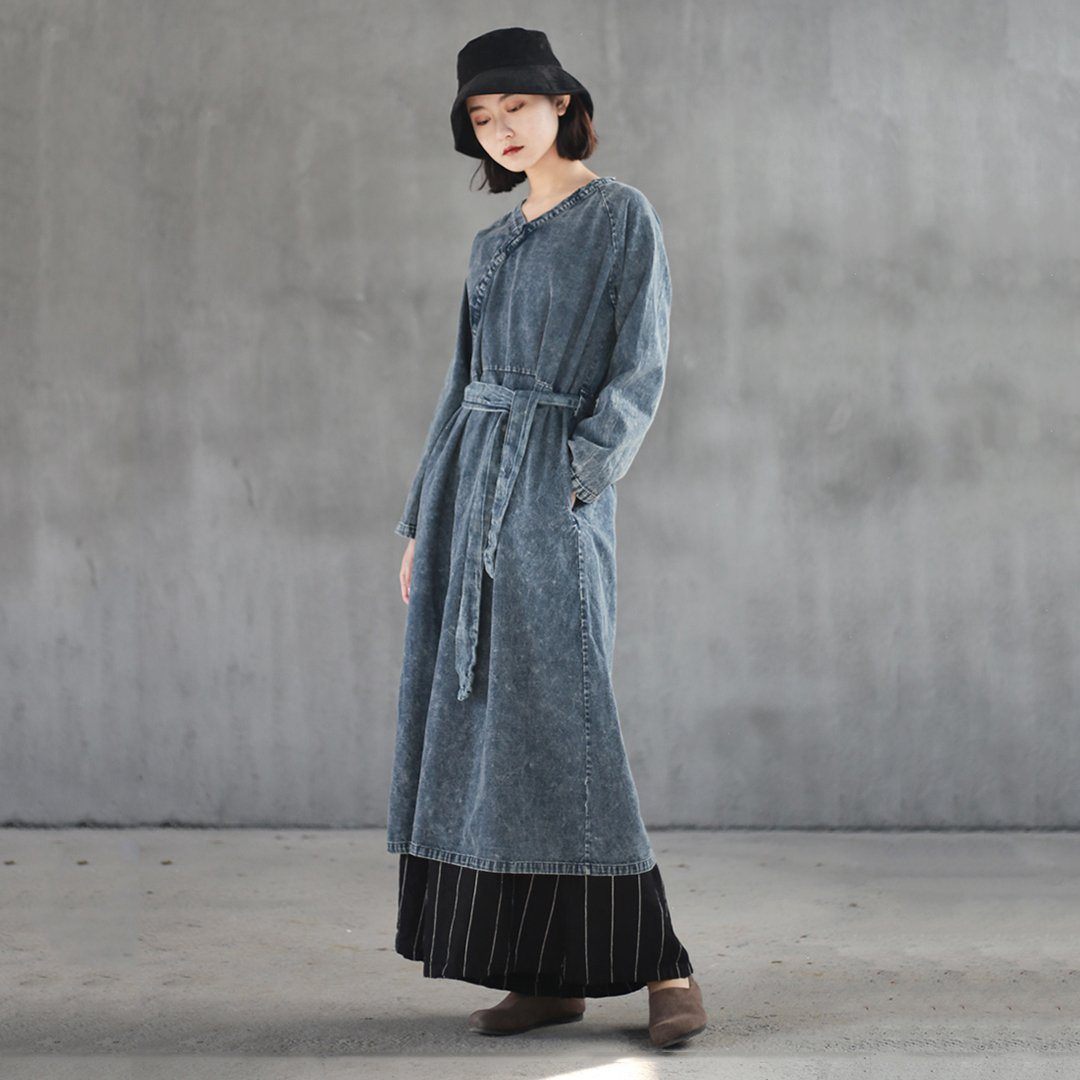 Surplice Denim Dress With Belt