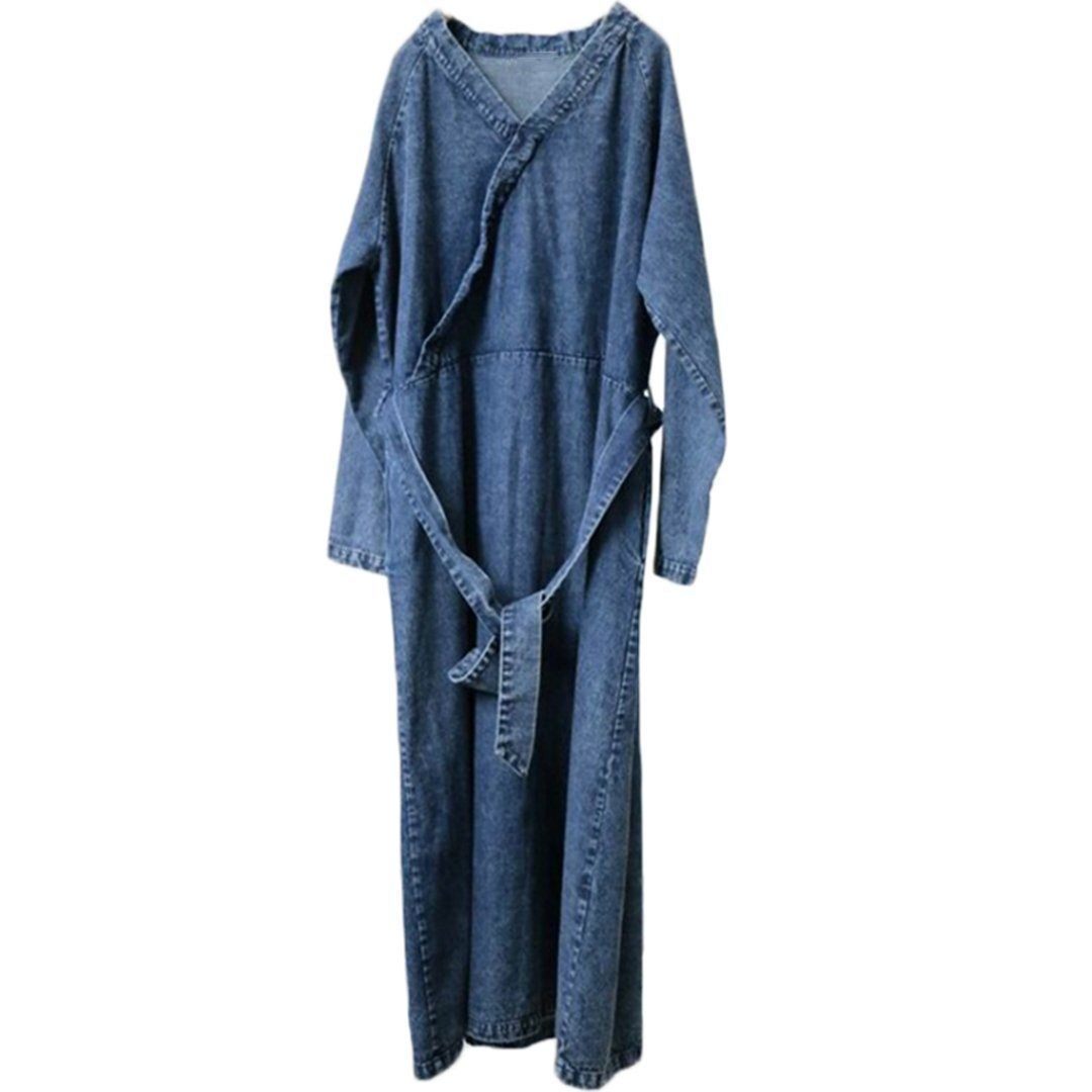 Surplice Denim Dress With Belt