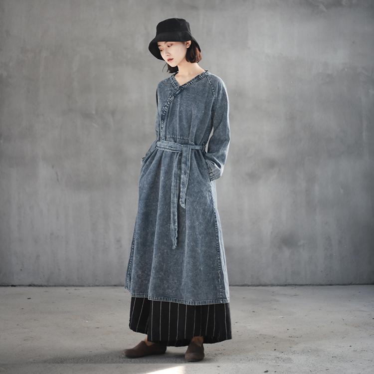 Surplice Denim Dress With Belt