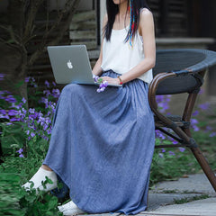 Sweet Half Cotton And Linen Tie-Dye Skirt