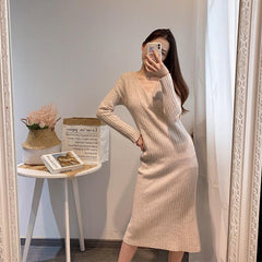 V-Neck Long Knitted Bottoming Dress