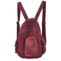 Red Leather Canvas Simple Style Women Backpack Shoulder Bag