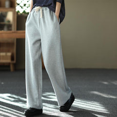 Winter Elastic Waist Plush Casual Wide Leg Pants