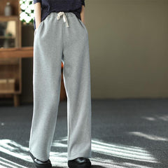 Winter Elastic Waist Plush Casual Wide Leg Pants