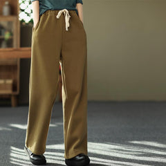 Winter Elastic Waist Plush Casual Wide Leg Pants