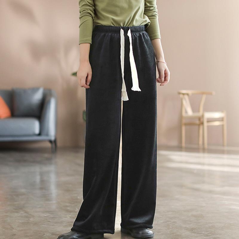 Winter High Waist Plush Casual Wide Leg Pants