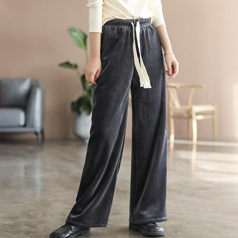 Winter High Waist Plush Casual Wide Leg Pants