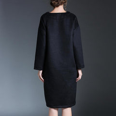 Winter Long-sleeved V-neck Woolen Dress