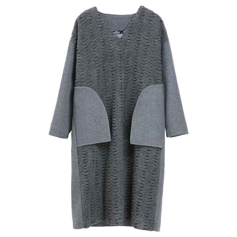 Winter Long-sleeved V-neck Woolen Dress