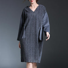 Winter Long-sleeved V-neck Woolen Dress