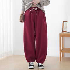 Winter Plush Women Retro Loose Linen Wide Leg Pants