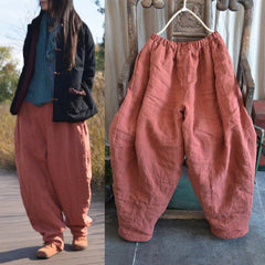 Winter Quilted Loose Retro Cotton Linen Pants