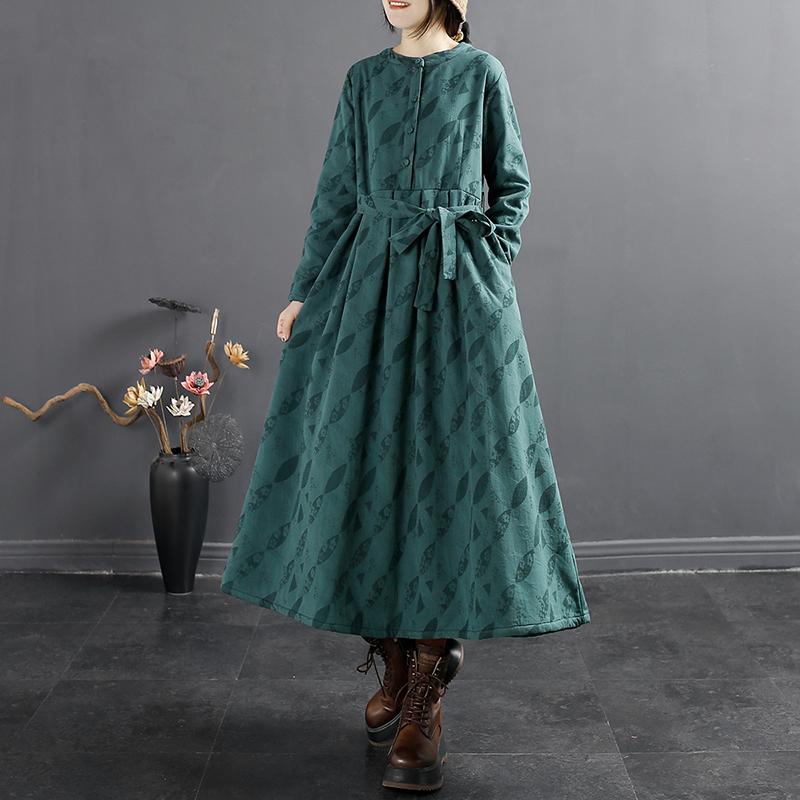 Winter Retro Casual Plush Belt A-Line Dress