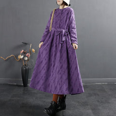 Winter Retro Casual Plush Belt A-Line Dress