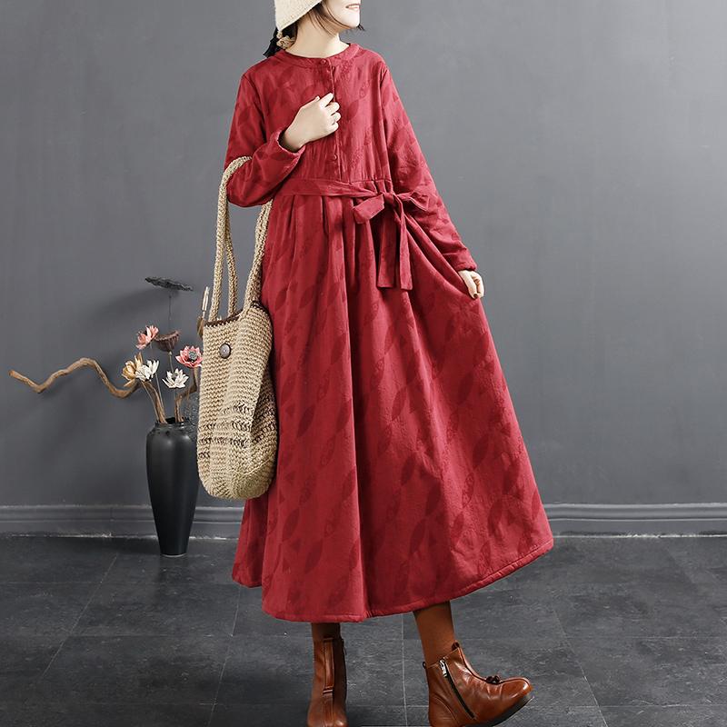 Winter Retro Casual Plush Belt A-Line Dress