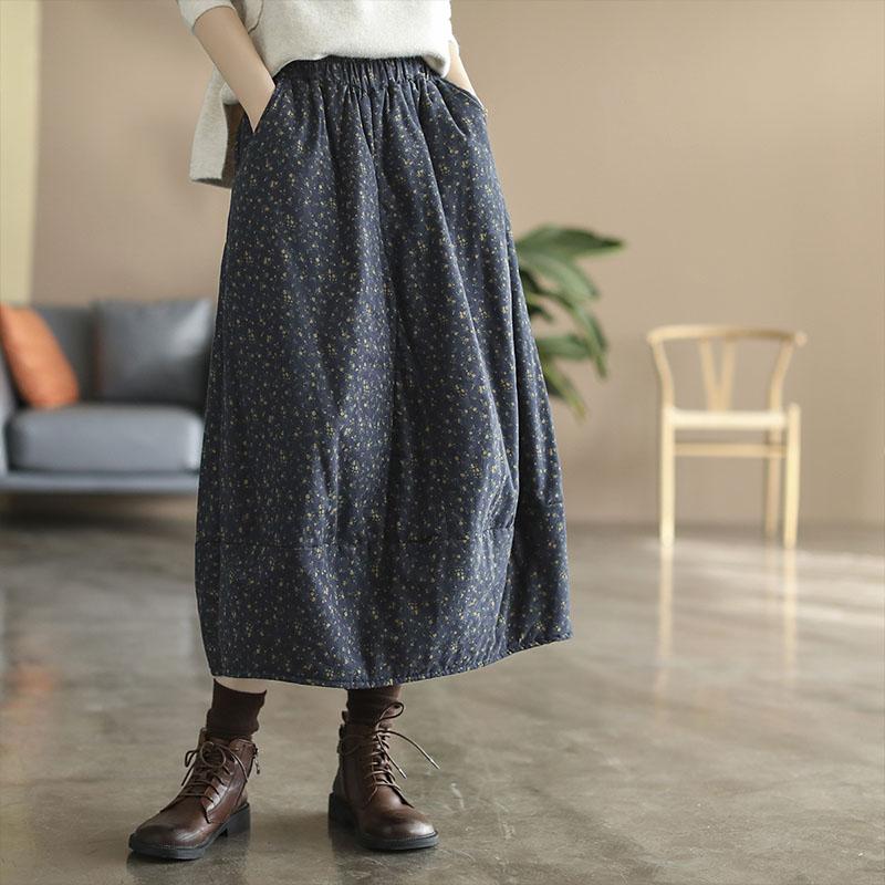 Winter Retro Cotton Linen Floral A-Linen Thick Skirt