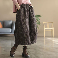 Winter Retro Cotton Linen Floral A-Linen Thick Skirt