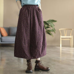 Winter Retro Cotton Linen Floral A-Linen Thick Skirt