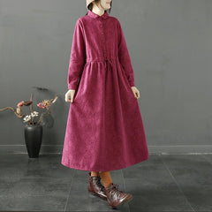 Winter Retro Cotton Linen Loose Plush Dress