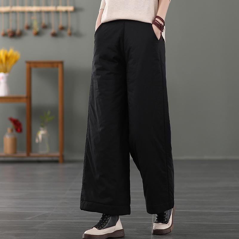 Winter Retro Cotton Linen Padded Wide Leg Pants