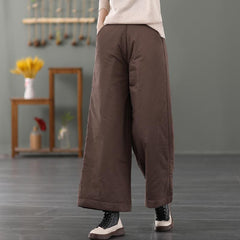 Winter Retro Cotton Linen Padded Wide Leg Pants