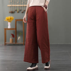 Winter Retro Cotton Linen Padded Wide Leg Pants