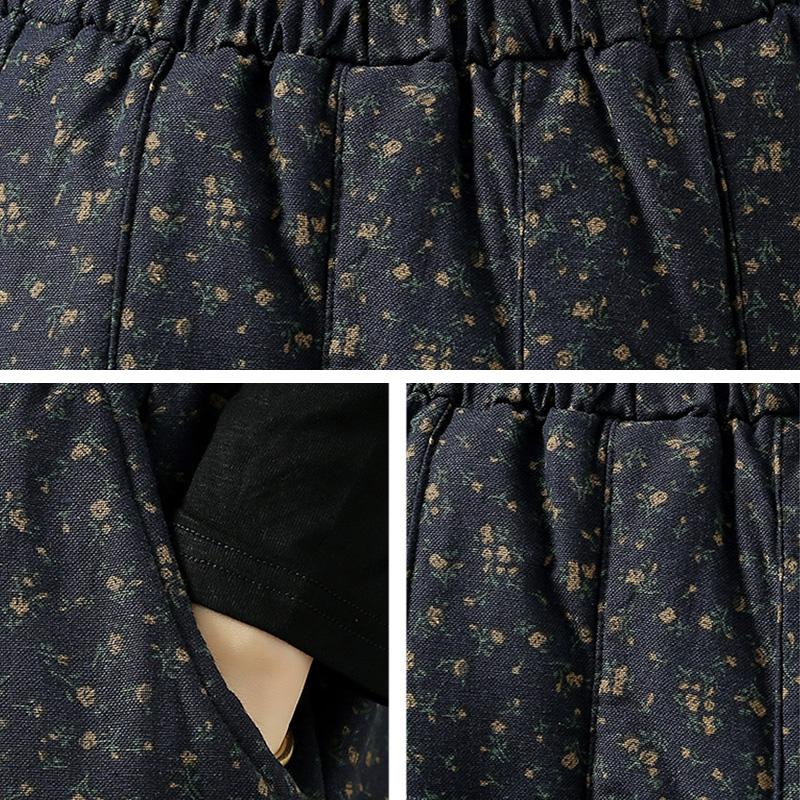 Winter Retro Floral Casual Loose Cotton Linen Skirt