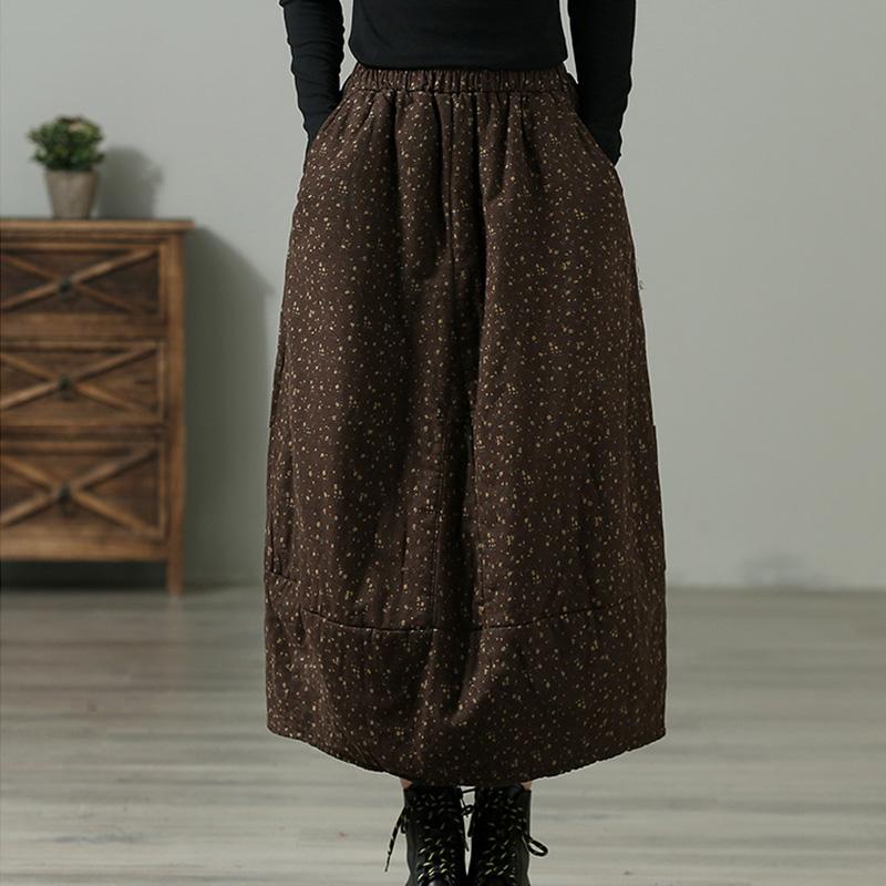 Winter Retro Floral Casual Loose Cotton Linen Skirt