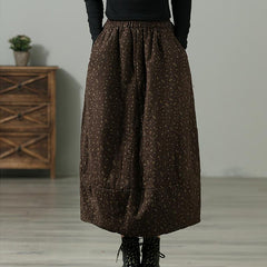 Winter Retro Floral Casual Loose Cotton Linen Skirt