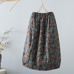 Winter Retro Floral Casual Loose Cotton Linen Skirt