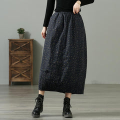 Winter Retro Floral Casual Loose Cotton Linen Skirt