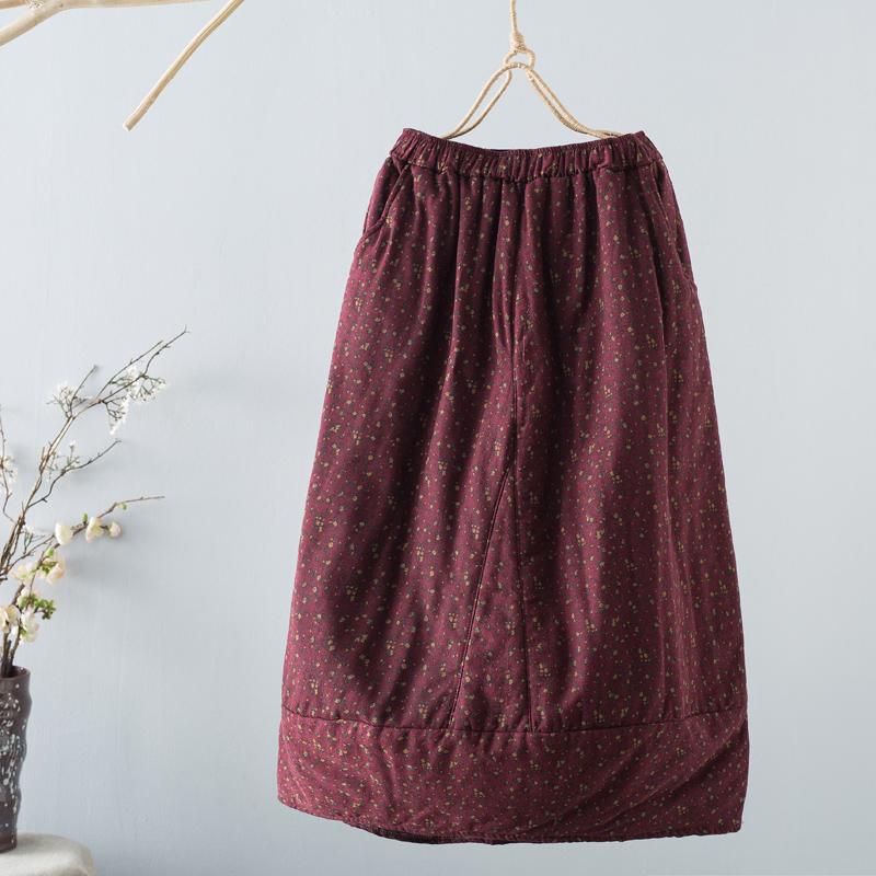 Winter Retro Floral Casual Loose Cotton Linen Skirt