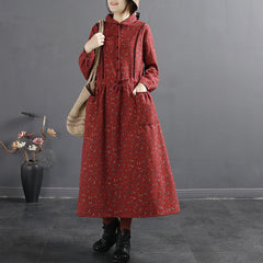 Winter Retro Floral Loose Plush A-Line Dress