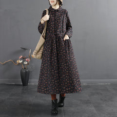 Winter Retro Floral Loose Plush A-Line Dress